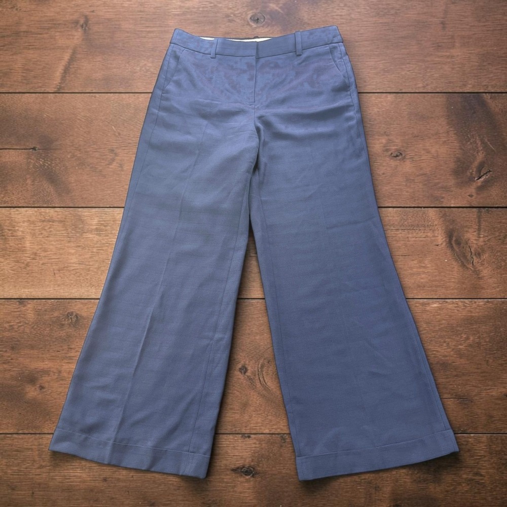 J.Crew Womens Blue Wide Leg Textured Viscose Trousers Dress Pants Size 14 34x32